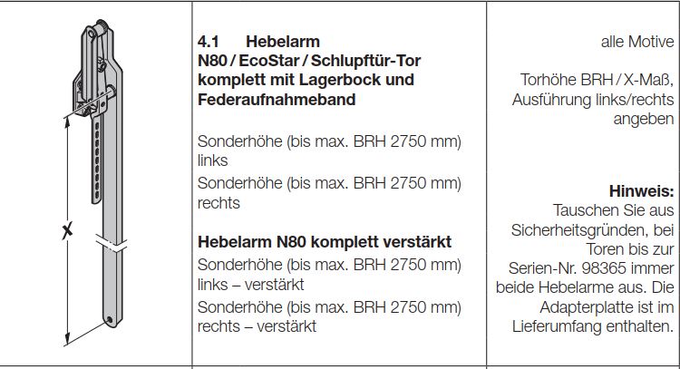 Hörmann Schloss für Schwingtore N80-F80 federnde Stangen mit