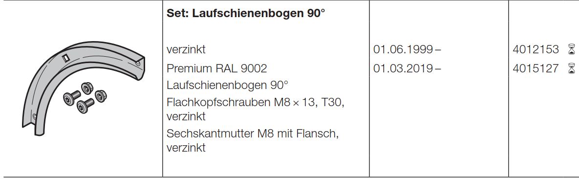 Hörmann Sektionaltor Laufschienenbogen 90° Nr 4012153