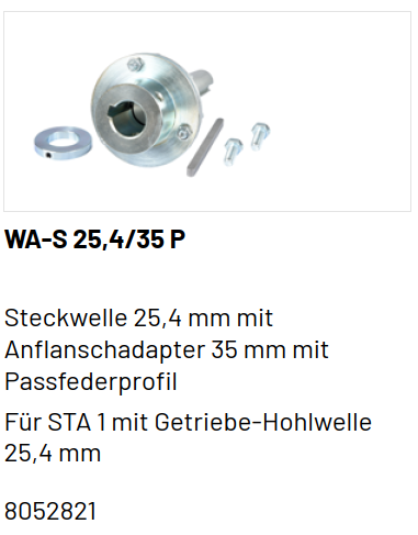 Marantec Steckwelle 25,4 mm mit Adapter für Federwelle