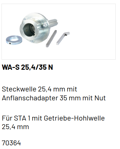 Marantec Steckwelle 25,4 mm mit Adapter für Federwelle mit Nut 35mm