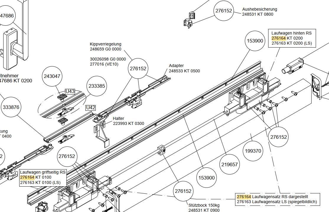 MACO SKB-S/SE Laufwagen Grundkarton – Schema A & C, 160 Kg, Rechts (455799)