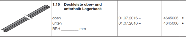 Hörmann Deckleiste ober- und unterhalb Lagerbock oben, Doppelgaragen-Schwingtor N 500, 4645005