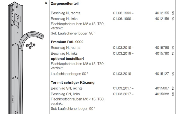 Hörmann Zargenseitenteil Beschlag N rechts für die Baureihe 40,