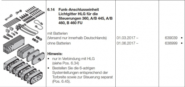 Hörmann Funk-Anschlusseinheit Lichtgitter HLG für die Steuerungen mit Batterien, 639039