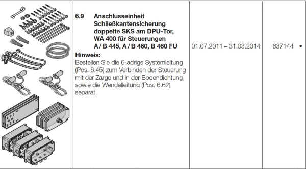 Hörmann Ersatzteil und Zubehör, Anschlusseinheit Schließkantensicherung doppelte SKS am DPU-Tor, 637144