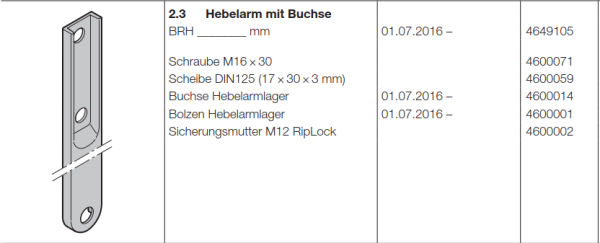 Hörmann Hebelarm mit Buchse, Doppelgaragen-Schwingtor N 500, 4649105