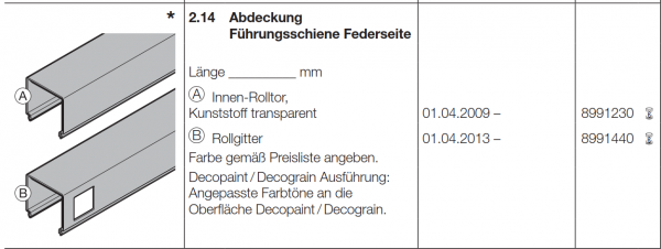 Hörmann Abdeckung Führungsschiene Federseite für Rolltor und Rollgitter RollMatic, 8991440