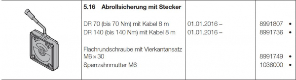 Hörmann Abrollsicherung mit Stecker DR 140 (bis 140 Nm) HG 75 TD, 8991736