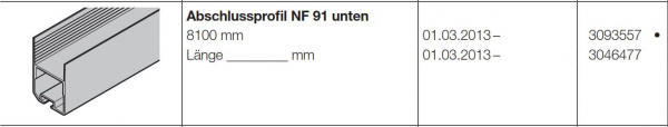 Hörmann Abschlussprofil NF 91 unten Zubehör für Torglieder der Baureihe 50, 3046477