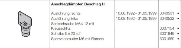 Hörmann Anschlagdämpfer, Beschlag H, rechts für Baureihe 30 und 40 ( Privattore ), 3040531
