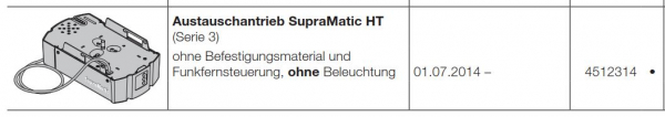 Hörmann Austauschantriebskopf SupraMatic HT (Serie 3)  ohne Befestigungsmaterial und Funkfernsteuerung,  ohne Beleuchtung, 4512314