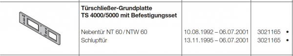 Hörmann Türschließer-Grundplatte TS 4000-5000 mit Befestigungsset Nebentür NT 60 NTW 60, 3021165