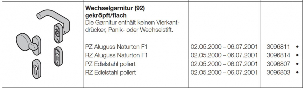 Hörmann Wechselgarnitur 92 gekröpft-flach Aluguss Naturton F1 Rundzylinder, 3096814
