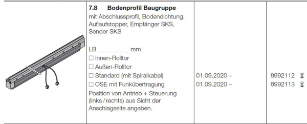 Hörmann Bodenprofil Standard (mit Spiralkabel) Garagen-Rolltor RollMatic T, 8992112