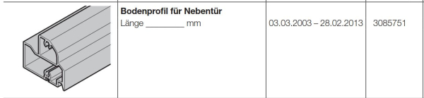 Hörmann Bodenprofil für Nebentür, NTP033 der Baureihe 40, 3085751
