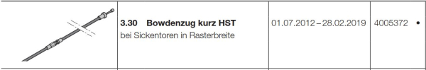 Hörmann Bowdenzug kurz HST,  Seiten-Sektionaltor, 4005372