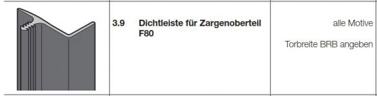 Hörmann Dichtleiste für Zargenoberteil  F80, 144