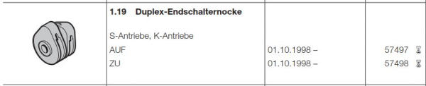 Hörmann Ersatzteile für Roll-und Rolltorantriebe:  Duplex-Endschalternocke für die Steckantriebe-und  Kettenantriebe: ZU, 57498