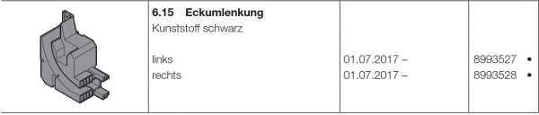 Hörmann Eckumlenkung Kunststoff schwarz, Links für Garagen-Deckenlauftor - RollMatic OD, 8993527