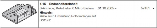 Hörmann Ersatzteile für Roll-und Rolltorantriebe:  Endschaltereinheit für Steck-und Kettenantriebe-6  ​Mikro System,57451