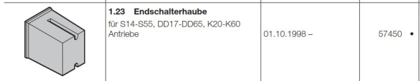 Hörmann Ersatzteile für Roll-und Rolltorantriebe: Endschalterhaube für Secktantrieb 14-S55, Steckantriebe DD17-DD65, Kettenantriebe 20-K60, 57450