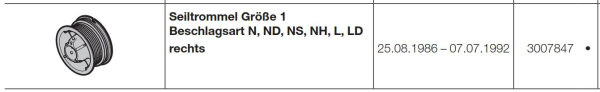 Hörmann Seiltrommel Größe-1-Beschlagsart N, ND, NS, NH, L, LD rechts-für Industrietore der Baureihe 20-30, 3007847