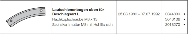 Hörmann Zargen Laufschienenbogen oben für Beschlagsart L für Industrietore-Baureihe 20, 3044809