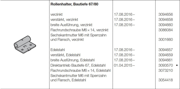 Hörmann Rollenhalter Edelstahl Bautiefe 67-80 für die Industrietor-Baureihe 50, 3094657