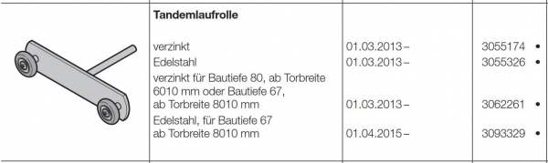 Hörmann Tandemlaufrolle verzinkt für Bautiefe 80 ab Torbreite 6010 mm oder Bautiefe 67 ab Torbreite 8010 mm für die Baureihe 50, 3062261
