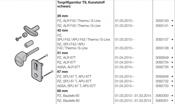 Hörmann Torgriffgarnitur TS-Kunststoff-schwarz 67 mm RZ-SPU 67-T-APU 67-T für die Industrietor Baureihen 50