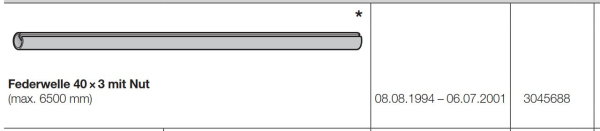 Hörmann Federwelle 40 × 3 mit Nut (max. 6500 mm) für Baureihe 20-30-40 und Industrie-Baureihe 20-30-40-50, 3045688