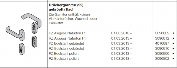 Hörmann Drückergarnitur 92 mm gekröpft-flach Edelstahl poliert Baureihe 30-40-50-60, 3096806