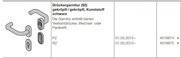 Hörmann Drückergarnitur 92 gekröpft-gekröpft Kunststoff schwarz Profilzylinder  Baureihe 30-40-50-60, 4016874, 3050905