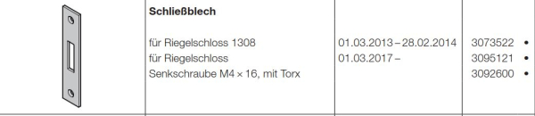 Hörmann Schließblech 92 mm für Riegelschloss 1308 für die Industrietor-Baureihe 50, 3073522