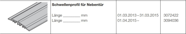Hörmann Schwellenprofil für Nebentür Beschlagsteile für Türen der Baureihe 50-60, 3094036