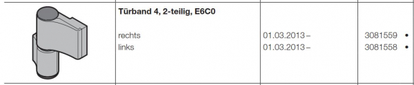 Hörmann Türband 4-2-teilig-E6C0 links Beschlagsteile für Türen der Baureihe 50-60, 3081558