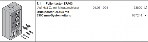 Hörmann Drucktaster DTA04 mit 8300 mm-Systemleitung, 153690, 637244