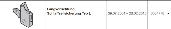 Hörmann Fangvorrichtung Schlaffseilsicherung Typ L Industrietore der Baureihe 30-40-50, 3054778
