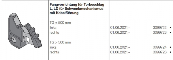 Hörmann Fangvorrichtung für Torbeschlag  L, LD TG kleiner 500 mm Baureihe 60, 3099722