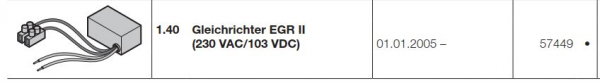 Hörmann Ersatzteile und Zubehör für Industrie Roll-und Rollgittertore; Gleichrichter EGR II (230 VAC/103 VDC), 57449