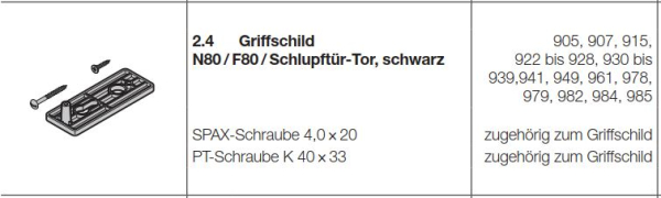 Hörmann Griffschild N80 / F80 / Schlupftür-Tor, schwarz, 1745000