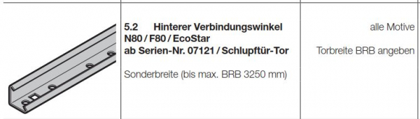 Hörmann hinterer Verbindungswinkel, BRB: 2250 mm, N80 / F80 / EcoStar, 1087009