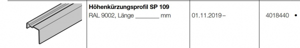 Hörmann Höhenkürzungsprofil SP 109, Meterware, der Baureihe 40 (Privattor),  4018440