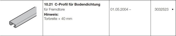 Hörmann Aufnahmeprofil für Bodendichtung HG 025 Baureihe 20, 3032523