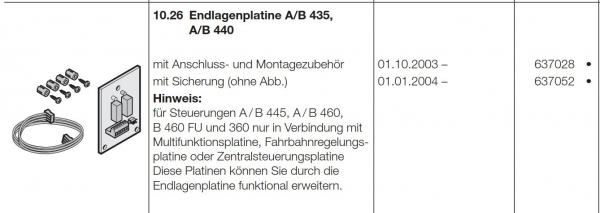 Hörmann Endlagenplatine A/B 440-A/B 435 445 R mit Sicherung ohne Abb, 637052