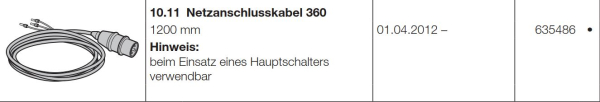 Hörmann Netzanschlusskabel Länge 1200 mm, 635486