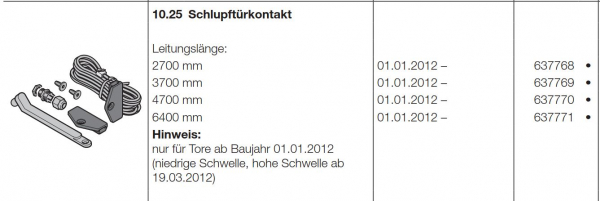 Hörmann Schlupftürkontakt Leitungslänge 4700 mm, 637770