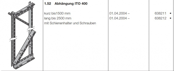 Hörmann Abhängung ITO 400 / 500 FU lang bis 2500 mm, 638212
