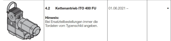 Hörmann Kettenantrieb / Ersatzantrieb für ITO 400 FU