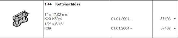 Hörmann Roll und Rollgittertorantrieb: Kettenschloss 1/2" × 5/16" K09, 57402